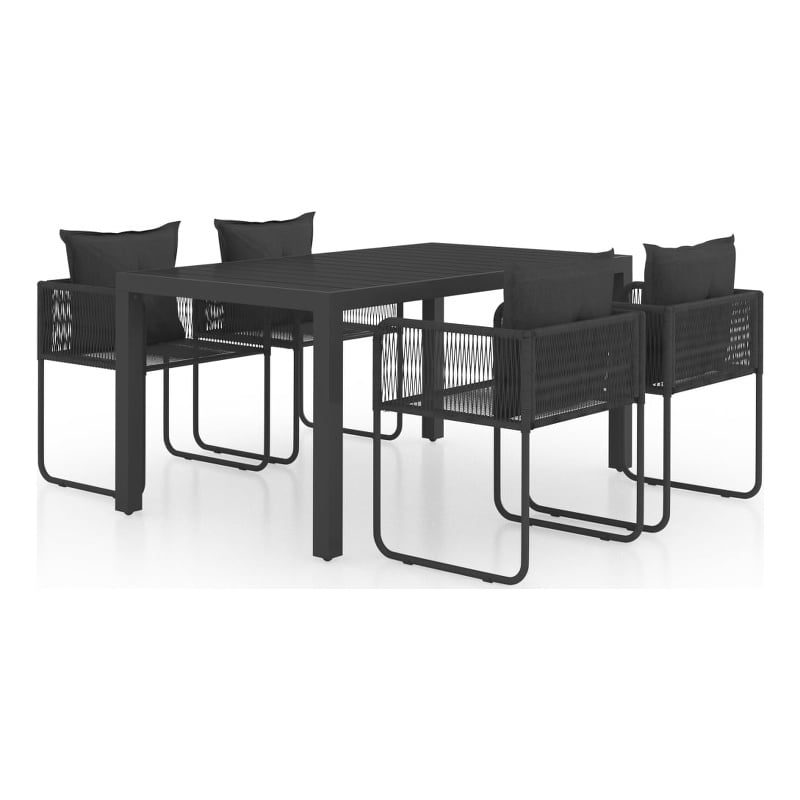 vidaXL PVC Rattan/Powder-Coated Steel/Aluminum Dining Set in Black