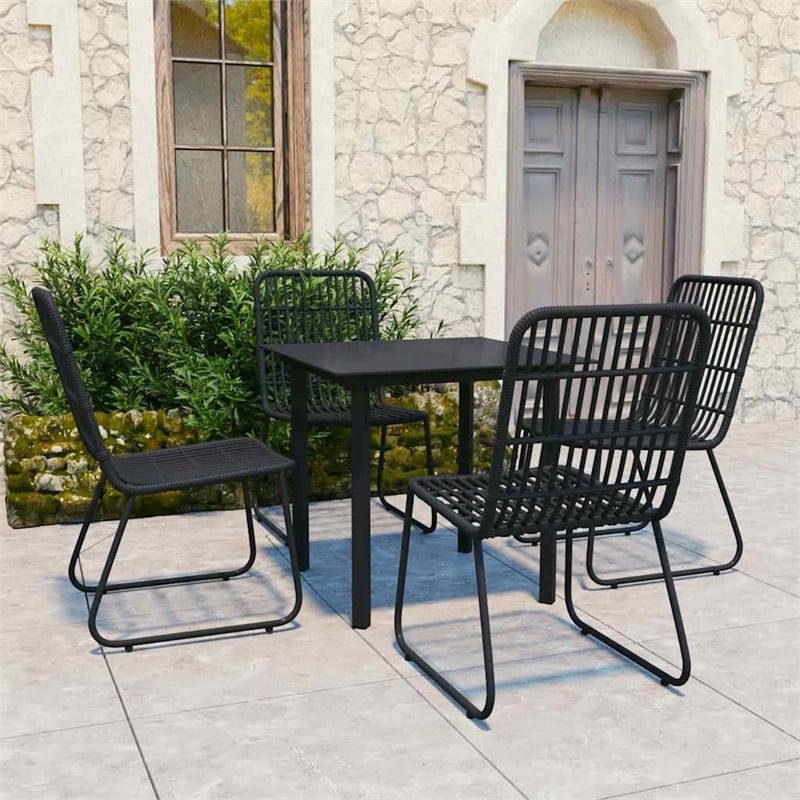 vidaXL Poly Rattan/Powder-Coated Steel/Glass Dining Set in Black
