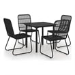 vidaXL Poly Rattan/Powder-Coated Steel/Glass Dining Set in Black