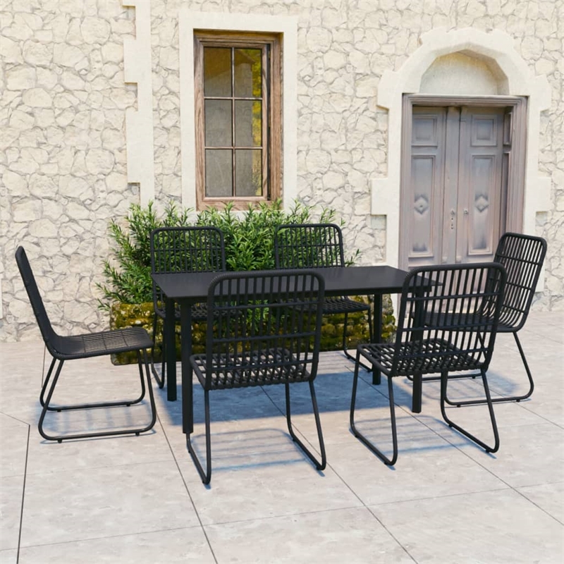 vidaXL Poly Rattan/Powder-Coated Steel/Glass Dining Set in Black