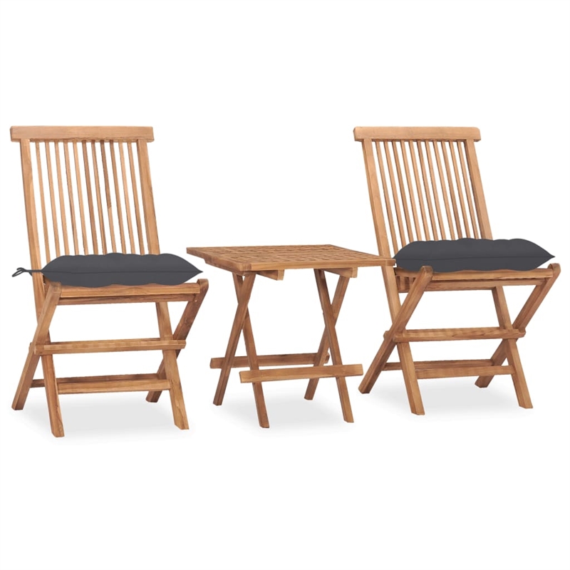 vidaXL Teak Wood Medium Foldable Outdoor Dining Set in Gray