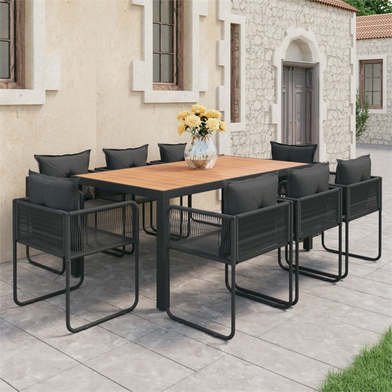 vidaXL PVC Rattan Large Foldable Garden Dining Set in Black