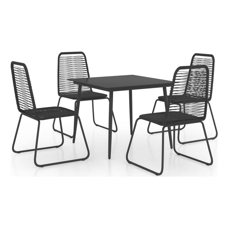 vidaXL PVC Rattan/Powder-Coated Steel/Glass Dining Set in Black