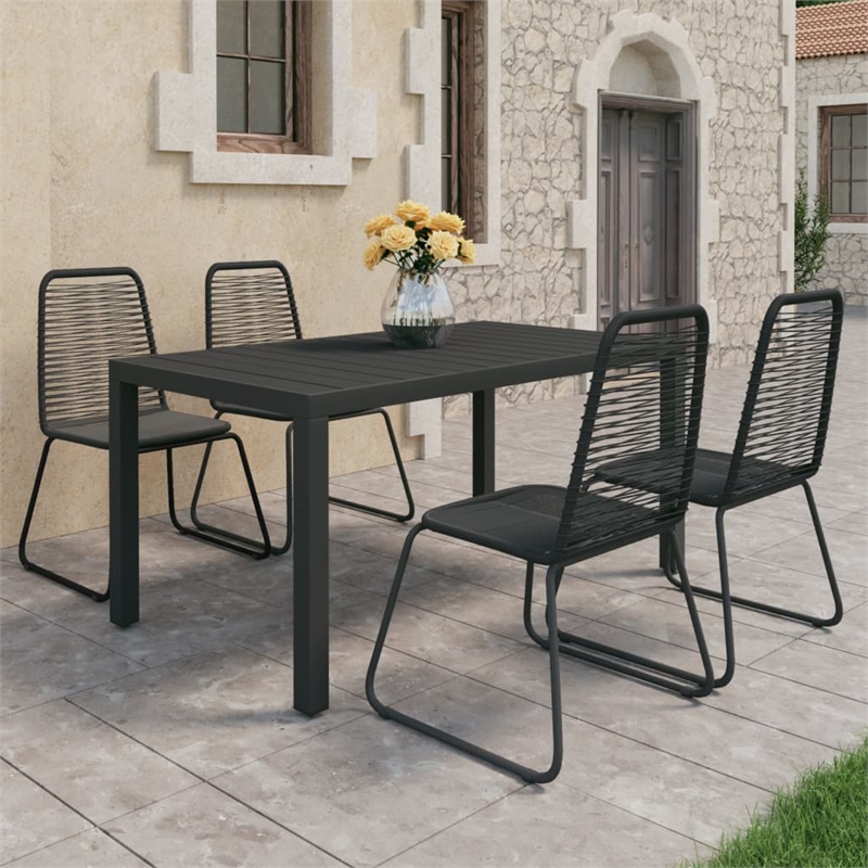 vidaXL PVC Rattan/Powder-Coated Steel/Aluminum Dining Set in Black