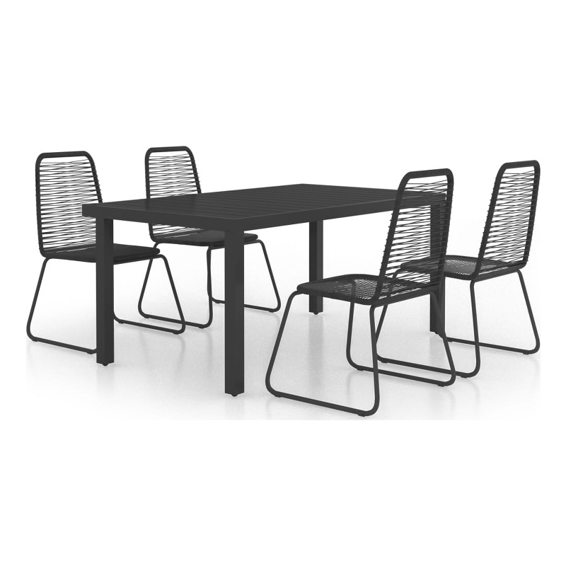 vidaXL PVC Rattan/Powder-Coated Steel/Aluminum Dining Set in Black
