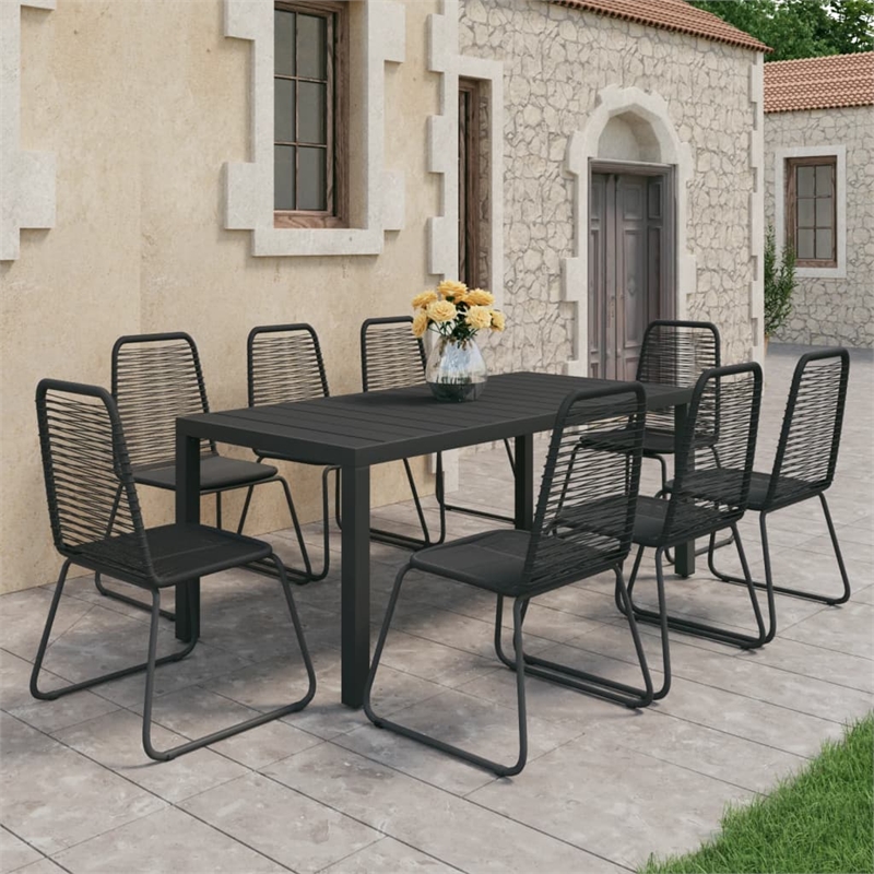 vidaXL 9 Piece WPC/Aluminum/PVC Rattan/Steel Dining Set in Black