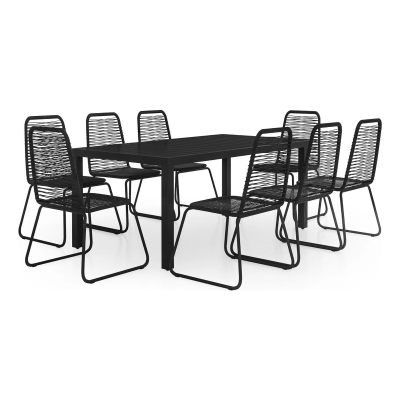 vidaXL 9 Piece WPC/Aluminum/PVC Rattan/Steel Dining Set in Black