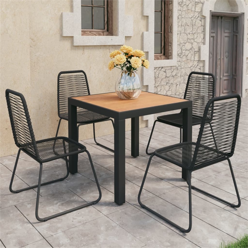 vidaXL Aluminum/PVC Rattan/Steel Dining Set in Black/Brown
