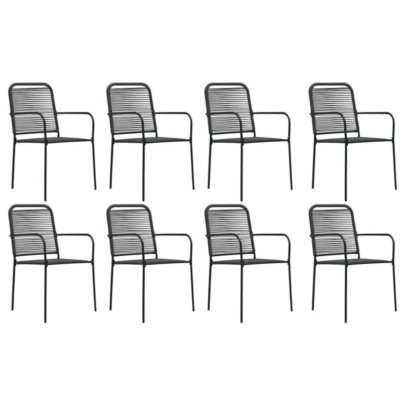 vidaXL Powder-Coated Steel/Glass/Cotton Rope Garden Dining Set in Black