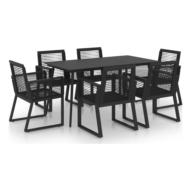 vidaXL PVC Rattan/Powder-Coated Steel/Glass Dining Set in Black