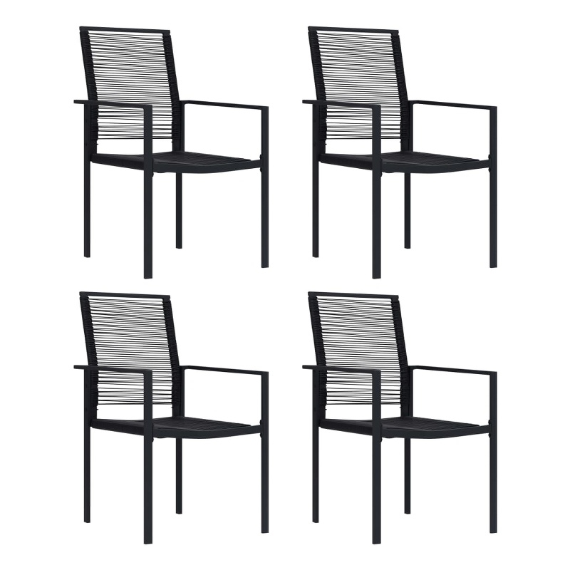 vidaXL Dining Set in Black Glass/Powder-Coated Steel/PVC Hollow Rattan