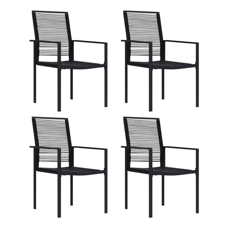 vidaXL Powder-Coated Steel/PVC Hollow Rattan/Glass Dining Set in Black