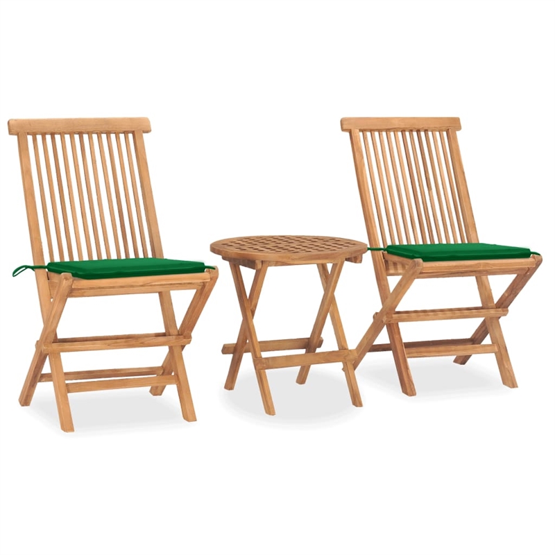 vidaXL Small Patio Dining Set in Teak Wood/Polyester - Set Of 2
