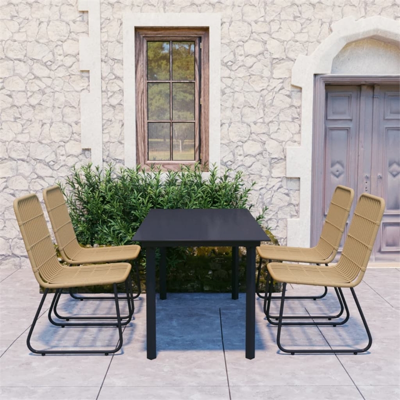 vidaXL Poly Rattan/Powder-Coated Steel/Glass Dining Set Oak/Black