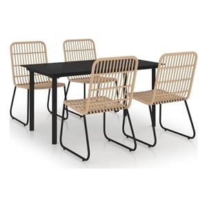 vidaXL Poly Rattan/Powder-Coated Steel/Glass Dining Set Oak/Black