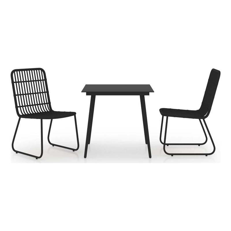 vidaXL Poly Rattan/Powder-Coated Steel/Glass Dining Set in Black