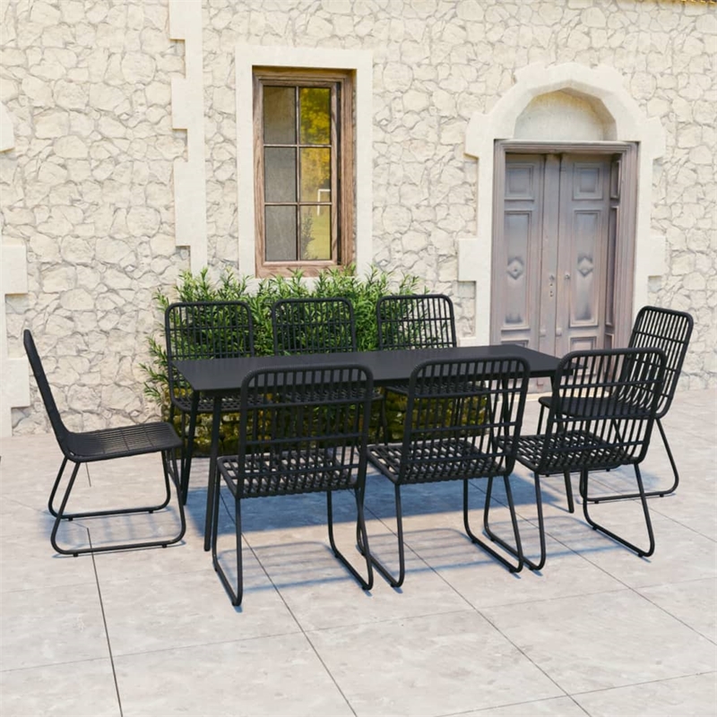 vidaXL Poly Rattan/Powder-Coated Steel/Glass Dining Set in Black