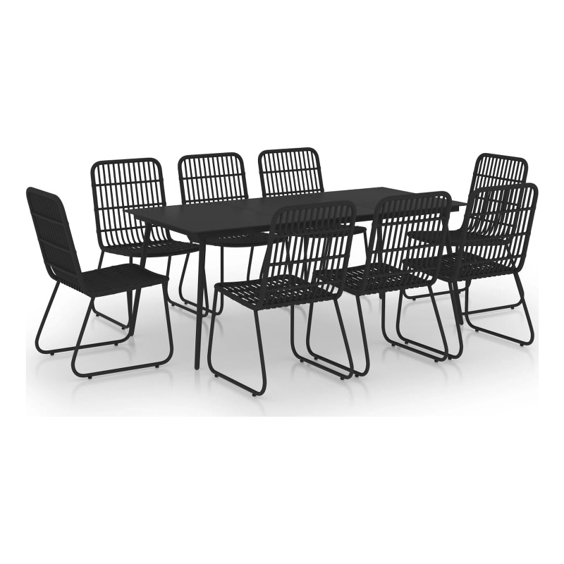 vidaXL Poly Rattan/Powder-Coated Steel/Glass Dining Set in Black