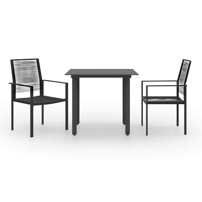 vidaXL Dining Set in Black Glass/Powder-Coated Steel/PVC Hollow Rattan