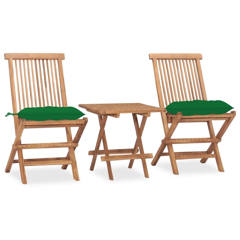 vidaXL Patio Dining Set in Natural Wood/Green Cushion - Set Of 2