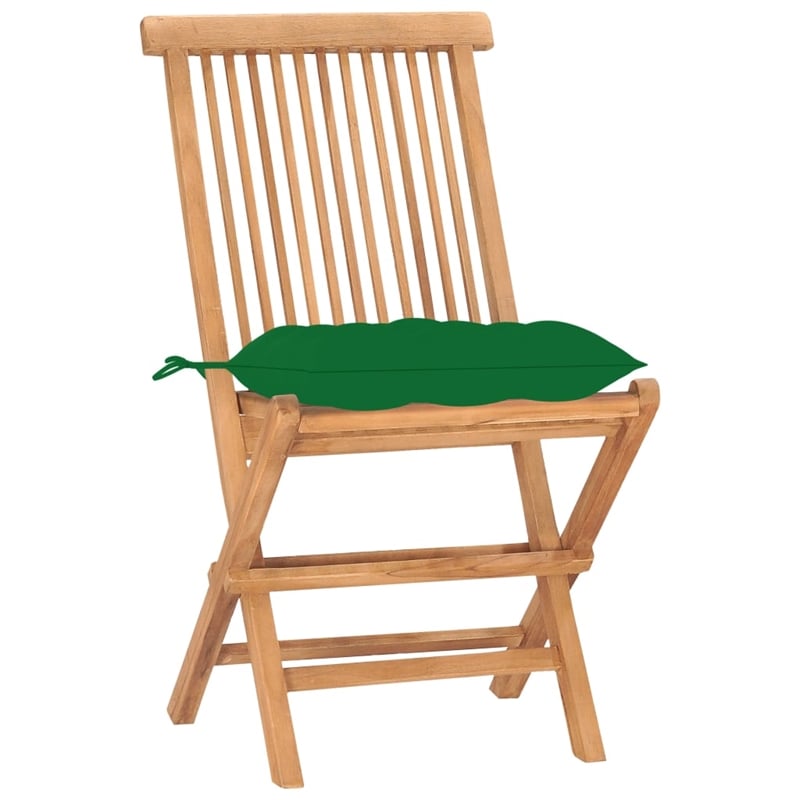 vidaXL Patio Dining Set in Natural Wood/Green Cushion - Set Of 2