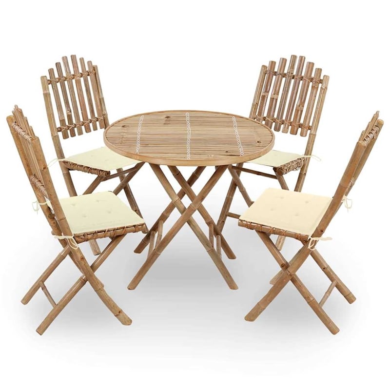 vidaXL Outdoor Dining Set Natural Bamboo/Cream Bamboo/Polyester