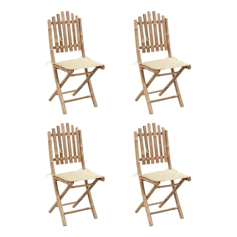 vidaXL Outdoor Dining Set Natural Bamboo/Cream Bamboo/Polyester