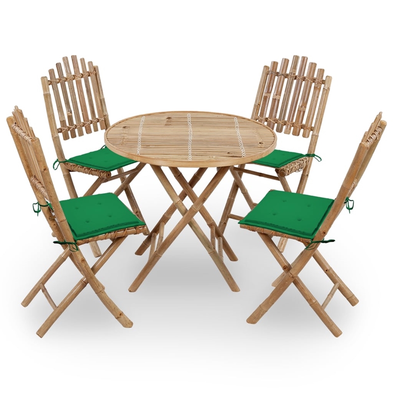 vidaXL Patio Dining Set Natural Bamboo/Green Cushion - Set of 4