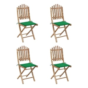 vidaXL Patio Dining Set Natural Bamboo/Green Cushion - Set of 4