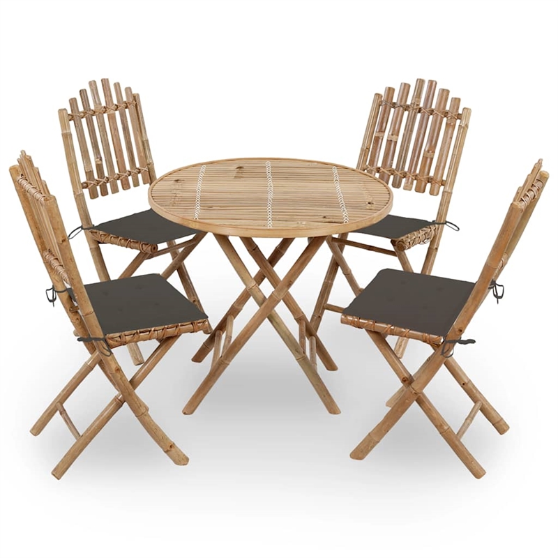 vidaXL Patio Dining Set Natural Bamboo Bamboo/Polyester Medium - Set of 4