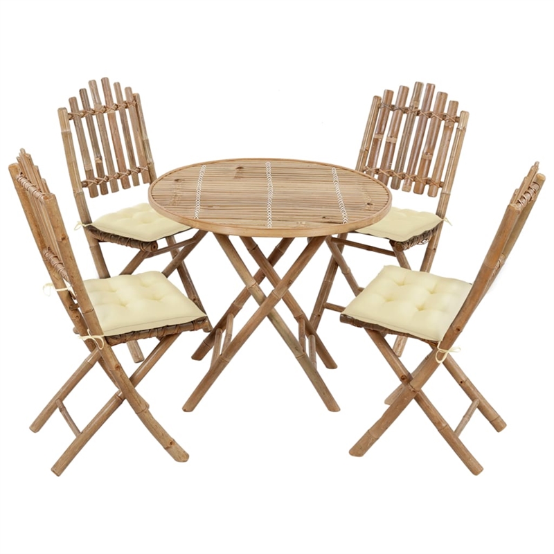 vidaXL Outdoor Dining Set Cream/Natural Bamboo Bamboo/Polyester