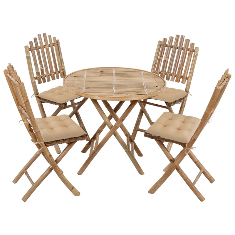 vidaXL Patio Dining Set in Beige Bamboo and Polyester Medium - Set of 4