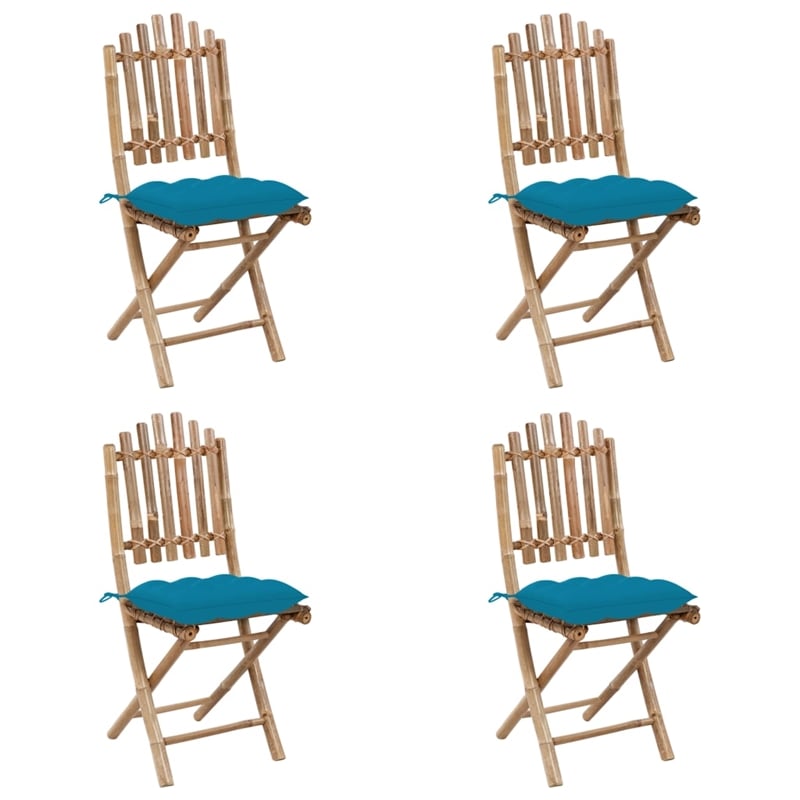 vidaXL Patio Dining Set Light Blue Bamboo/Polyester Foldable - Set of 4