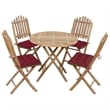 vidaXL Patio Dining Set Wine Red Cushion/Natural Bamboo - Set of 4