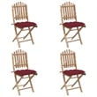 vidaXL Patio Dining Set Wine Red Cushion/Natural Bamboo - Set of 4
