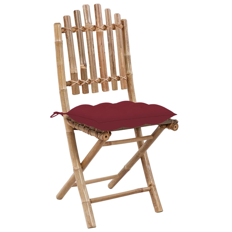 vidaXL Patio Dining Set Wine Red Cushion/Natural Bamboo - Set of 4