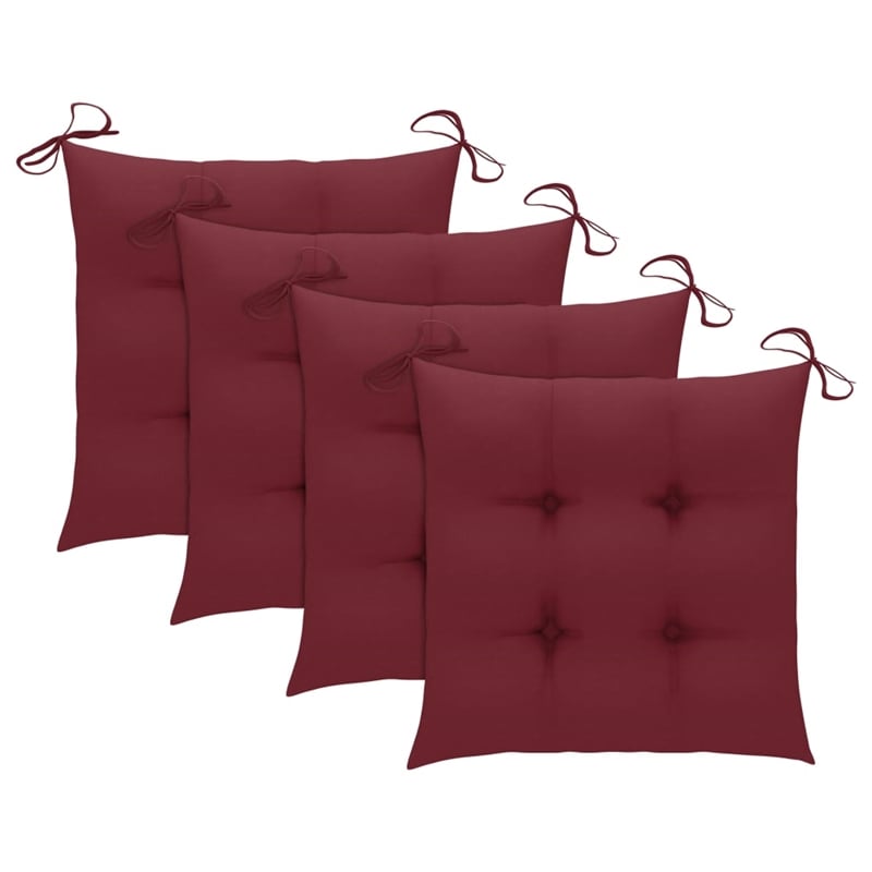 vidaXL Patio Dining Set Wine Red Cushion/Natural Bamboo - Set of 4