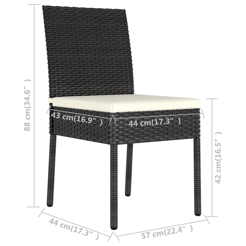 vidaXL Dining Set in Black/Cream Poly Rattan/Powder-Coated Steel/Glass