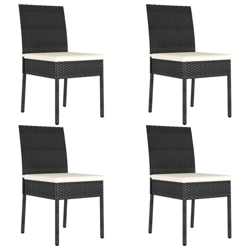 vidaXL Dining Set in Black/Cream Poly Rattan/Powder-Coated Steel/Glass