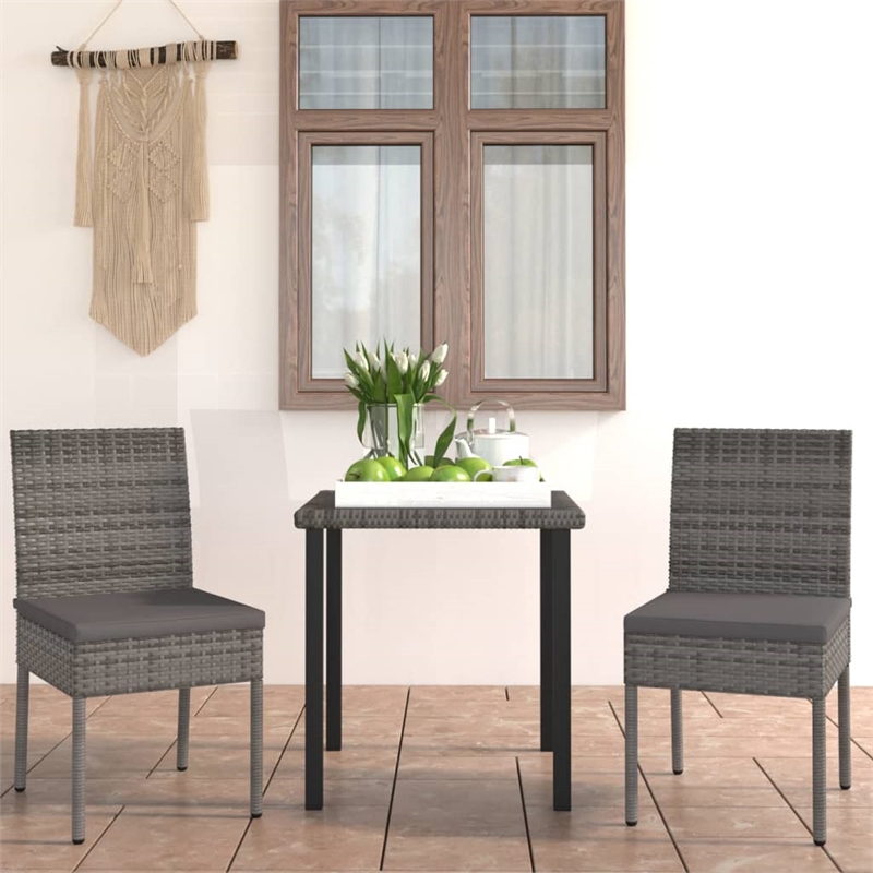 vidaXL Dining Set in Gray Poly Rattan Small Durable Garden Dining Set