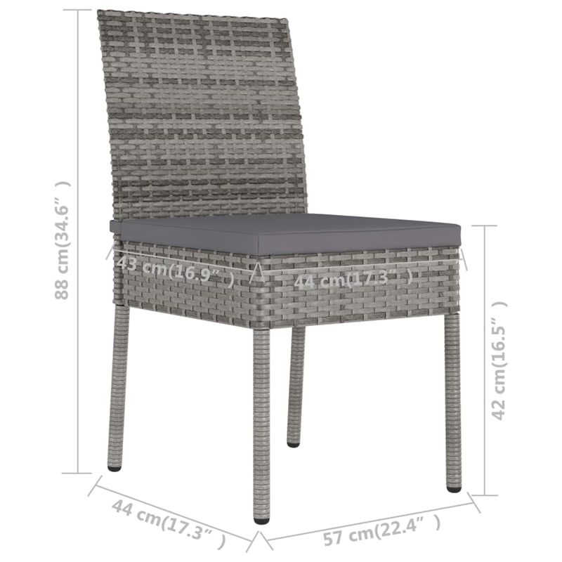 vidaXL Dining Set in Gray Poly Rattan Small Durable Garden Dining Set