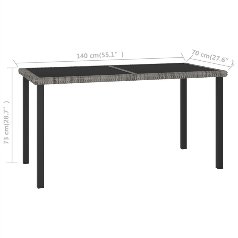 vidaXL Dining Set in Gray and Black Poly Rattan/Powder-Coated Steel/Glass