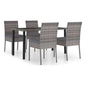 vidaXL Dining Set in Gray and Black Poly Rattan/Powder-Coated Steel/Glass