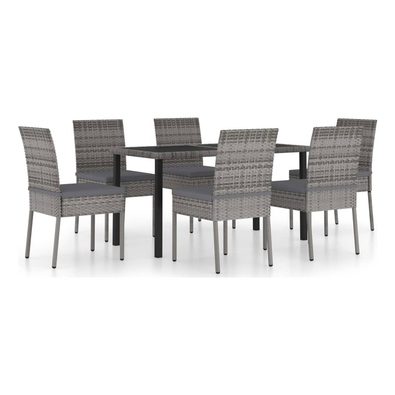 vidaXL Dining Set in Gray Poly Rattan/Powder-Coated Steel/Glass Standard