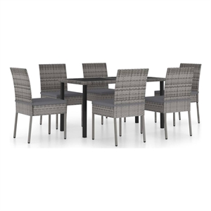 vidaXL Dining Set in Gray Poly Rattan/Powder-Coated Steel/Glass Standard
