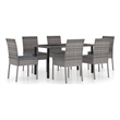 vidaXL Dining Set in Gray Poly Rattan/Powder-Coated Steel/Glass Standard