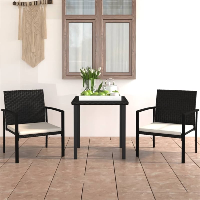 vidaXL Dining Set in Black Table and Chairs/Cream Cushions