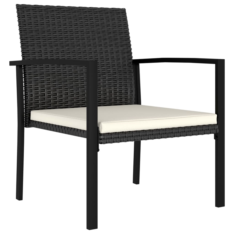 vidaXL Dining Set in Black/Cream Poly Rattan/Powder-Coated Steel/Glass