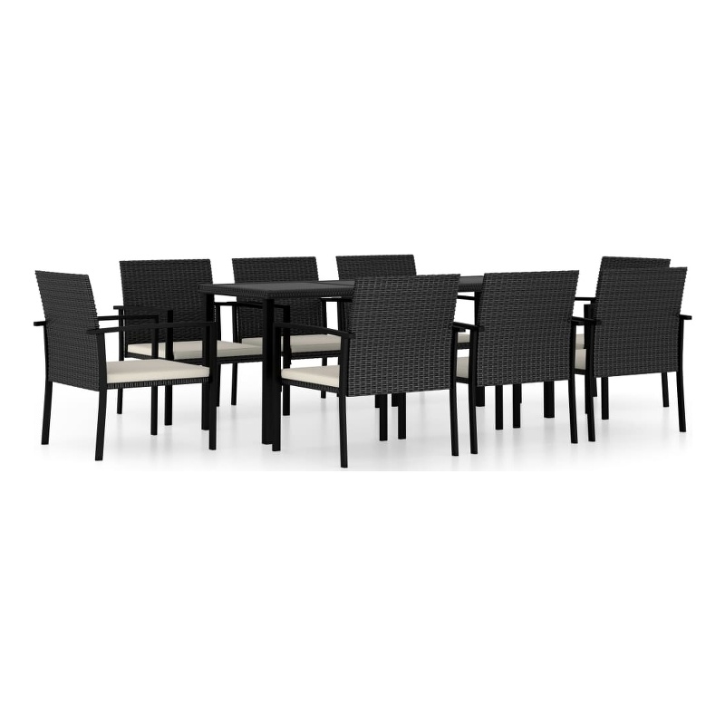 vidaXL Poly Rattan/Powder-Coated Steel/Glass Dining Set in Black