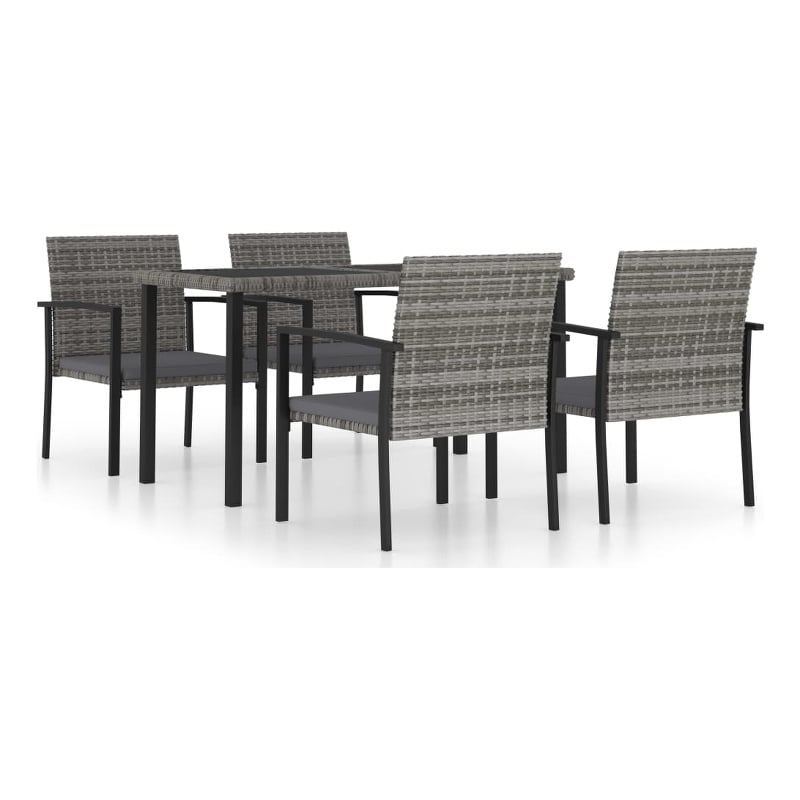 vidaXL Dining Set in Gray and Black Poly Rattan/Powder-Coated Steel Medium